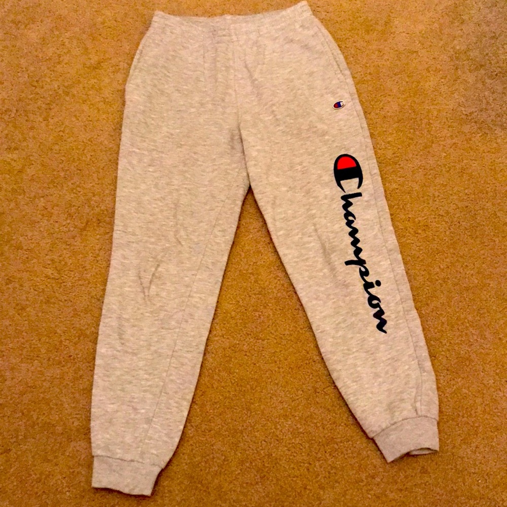 Great condition. Jogger sweatpants. Champion brand. Grey. Boys size L.